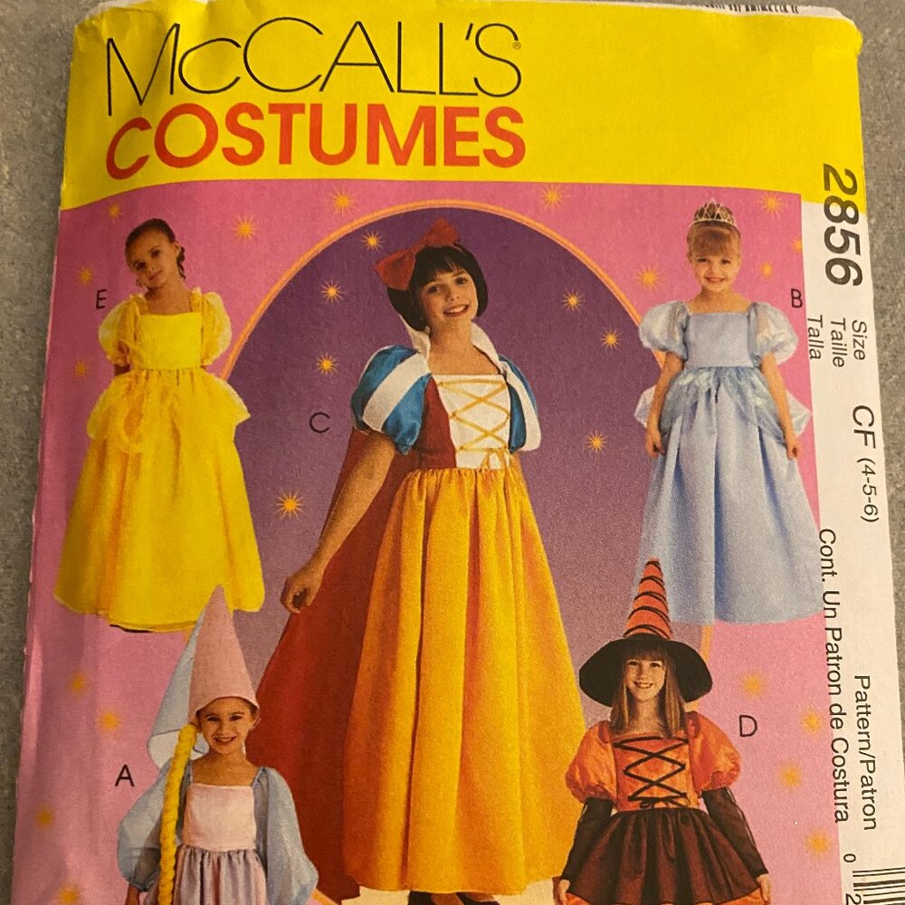 McCalls 2856 Sewing Pattern Disney Princess Costumes Child Sz 4-6 UNCUT